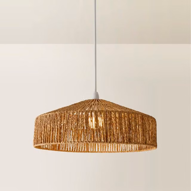 ValueLights Elcano Boho Woven Rope Cylinder Ceiling Light Shade in Brown