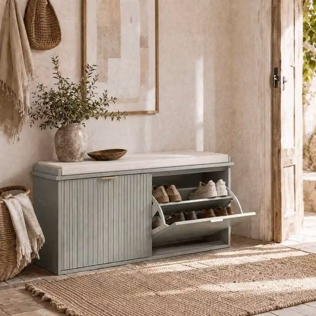 Wyld Haus Reraha Mint Green Wooden Shoe Bench with Cushioned Top and 10 Pair Storage Capacity