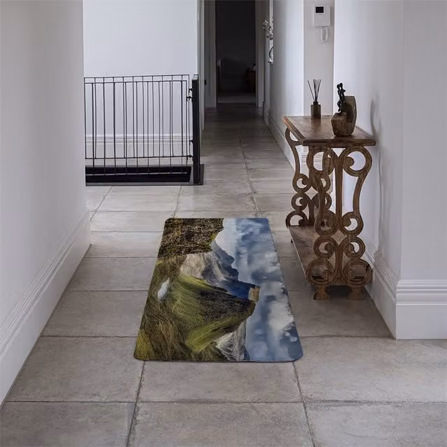 Benjamin Tate Design LTD Mountains in Highland Scotland Designer Runner Rug, Green and Multicolour, Non-Slip Polypropylene