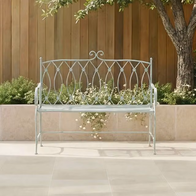 Charles Bentley Heritage Green Rustic Metal 2 Seater Garden Bench, W: 104 cm, H: 92.5 cm, D: 55 cm – 1