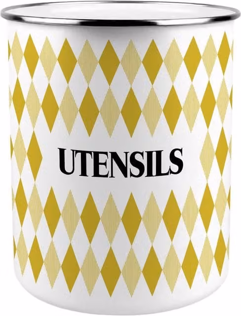 Purely Home Yellow Argyle Print Freestanding Kitchen Utensil Holder