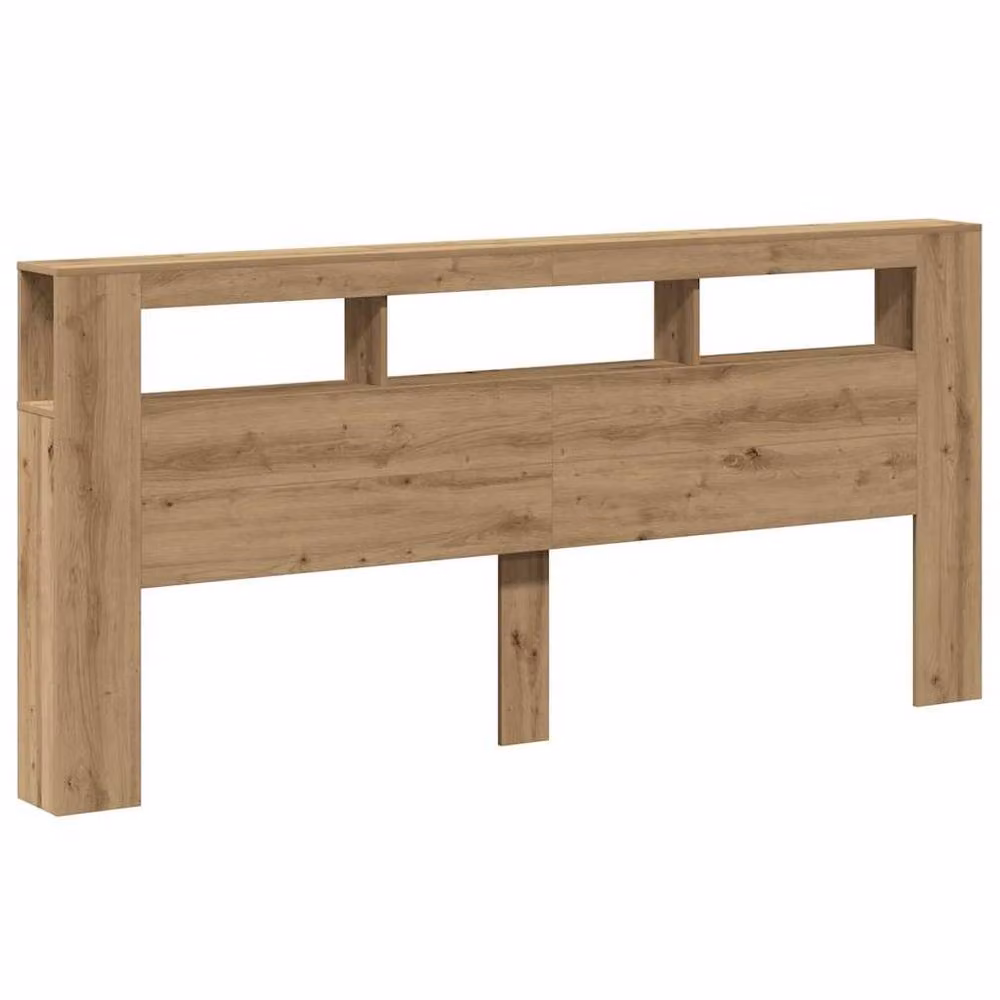 Berkfield Home Artisan Oak LED Headboard in Brown with Integrated Lighting, Shelf and USB Charging Port, W/D/H: 220 x 18.5 x 103.5 cm – 3