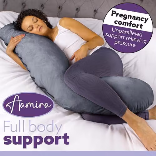 Aamira L Shaped Pregnancy Maternity Pillow with Memory Foam and Velvet Cover, Dark Grey, W/D/H: 145 x 25 x 25 cm – 6
