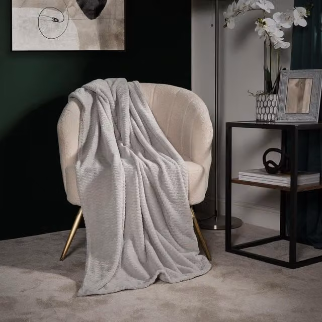 Dreamscene Silver and Grey Chevron Fleece Throw Blanket