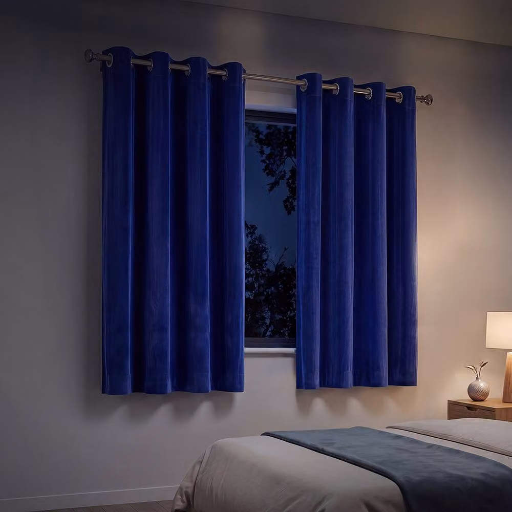 Marlow Blue Velvet Blackout and Thermal Insulated Eyelet Curtains, Width: 168 cm, Drop: 183 cm – 2