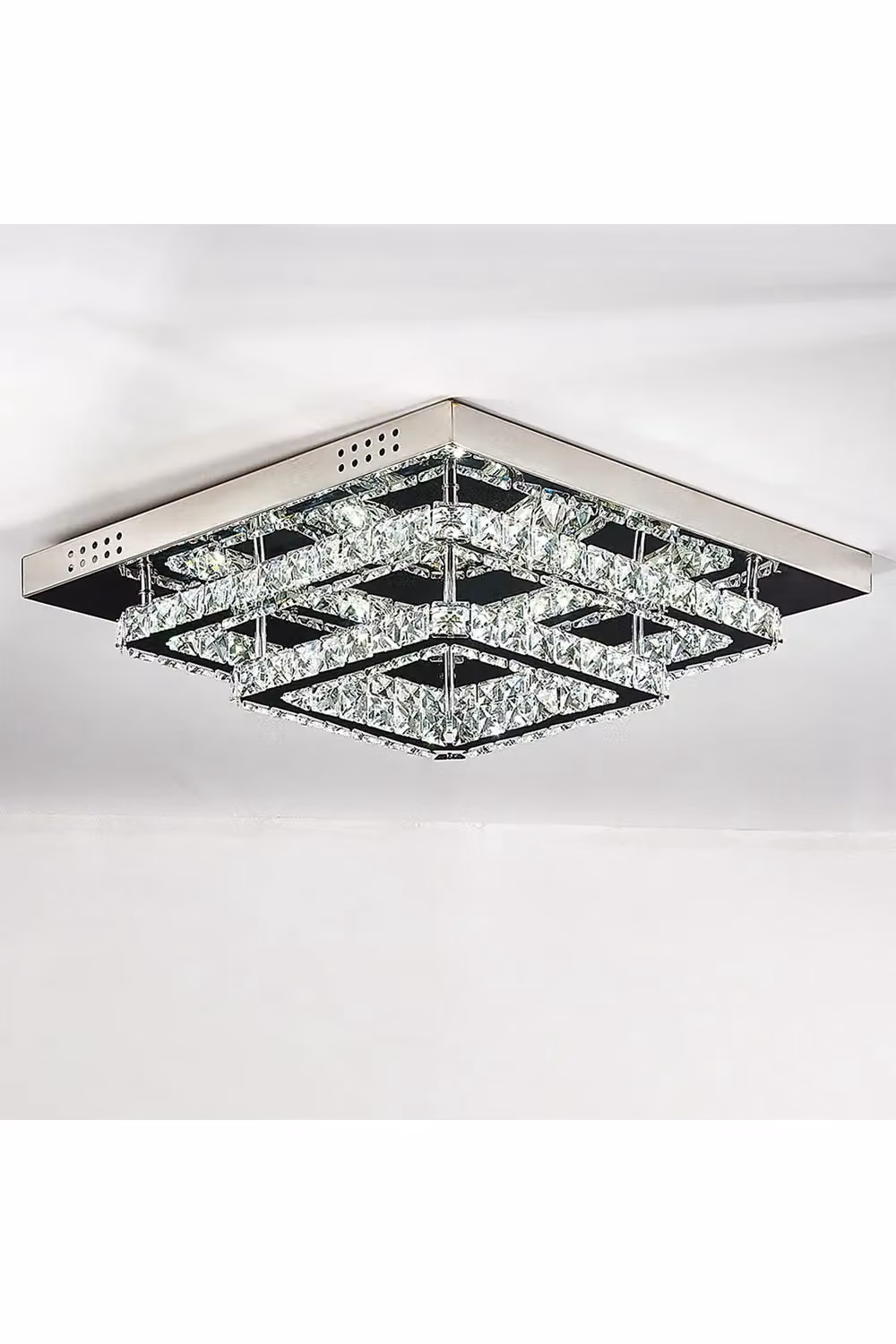 Living and Home Crystal Maze Square LED Ceiling Lamp in Silver and Transparent – 3