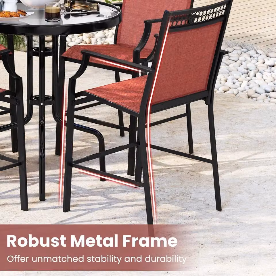 Costway Set of 2 Modern Red Metal Outdoor Patio Counter Height Chairs with Footrest – 6