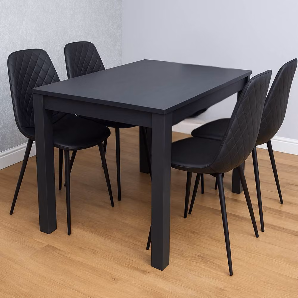 KOSY KOALA Modern Rectangular Dining Table Set with 4 Black Geometric Pattern Chairs in Grey and Charcoal – 2