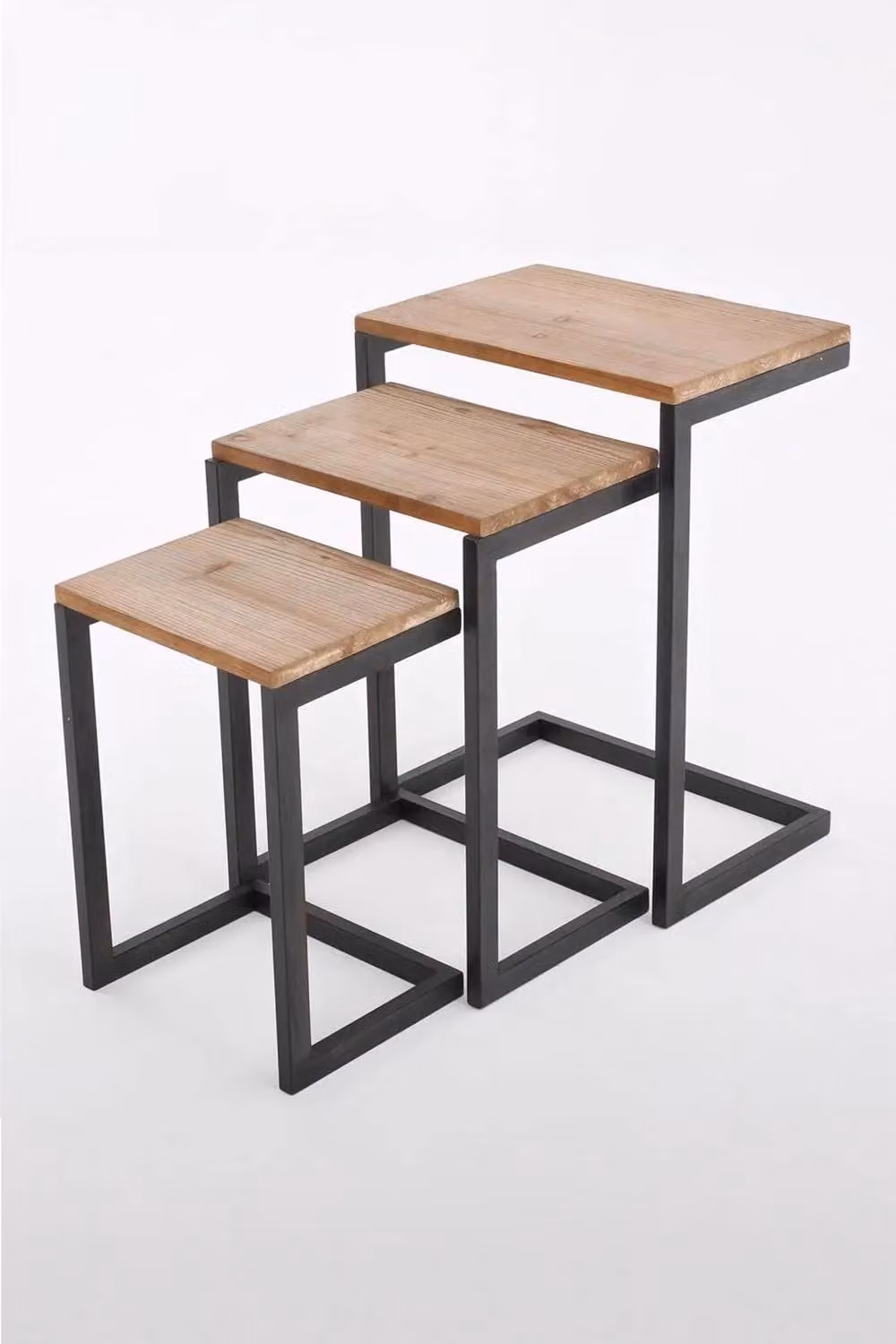 FWStyle Urban Design Modern Nest of 3 Metal Nesting Tables in Brown and White – 3