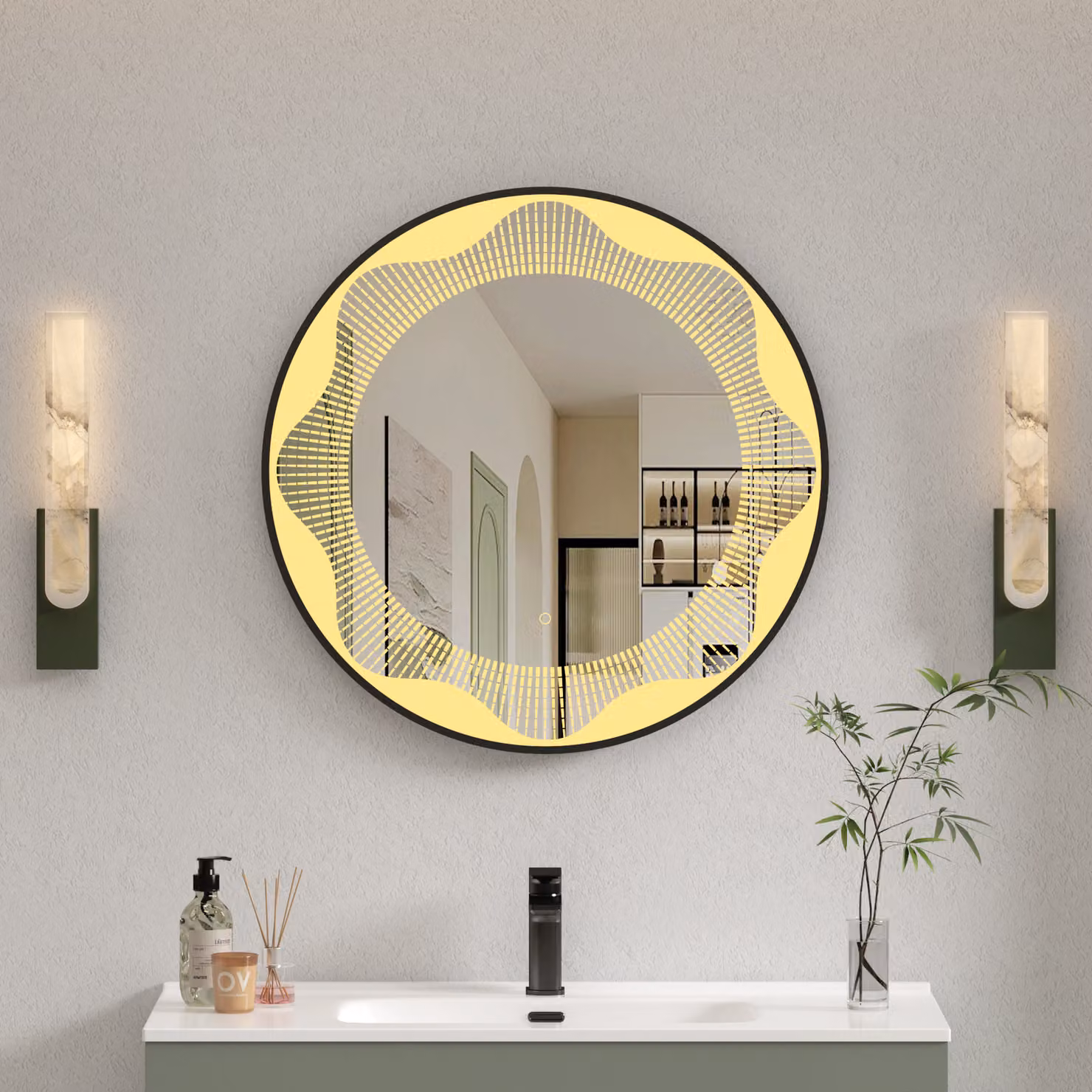 Royal Bathrooms Venice Round Matt Black LED Illuminated Bathroom Mirror with Touch Sensor and Anti-Fog Function