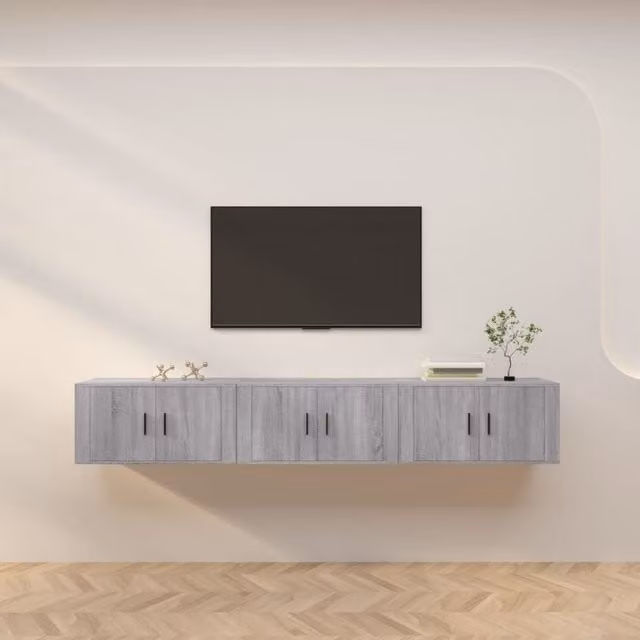 Berkfield Home 3-Piece Wall-Mounted TV Cabinet Set in Grey Sonoma, W/D/H: 80 x 34.5 x 40 cm
