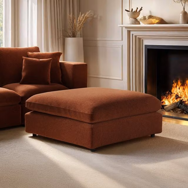 Solace+Co Asher Orange Cylindrical Bouclé Fabric Footstool – 1