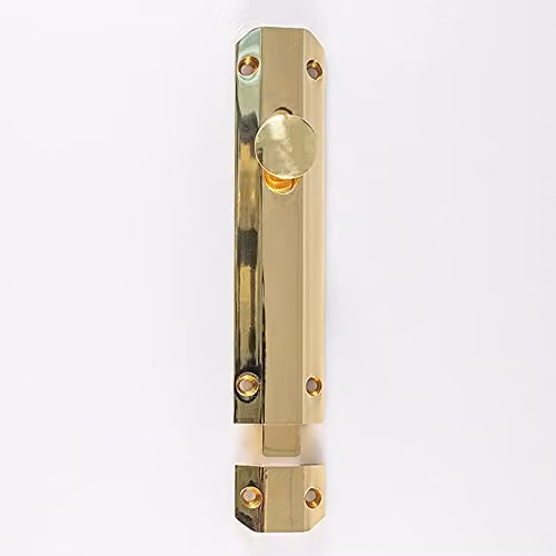 Loops Surface Mounted Flat Sliding Door Bolt Lock in Polished Brass, W: 253 mm x H: 36 mm
