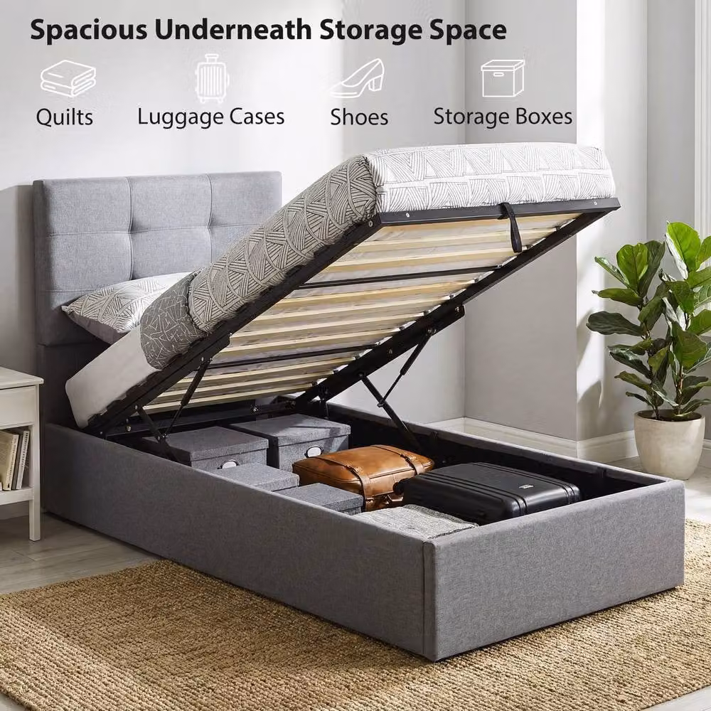 HOMCOM Upholstered Ottoman Bed with Lift Up Base, Grey, W/D/H: 90 x 190 x 35 cm – 4