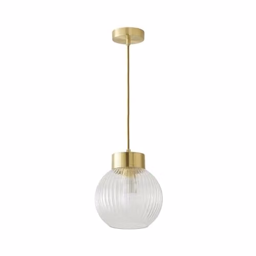 ValueLights Maddison Ribbed Glass Ceiling Pendant Light with LED Bulb in Brushed Gold