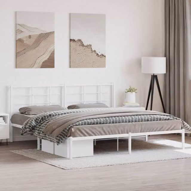 Berkfield Home Metal Bed Frame with Headboard in White, 200 x 200 cm – 1
