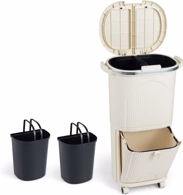 Costway 38L Pedal Kitchen Trash Can in Beige