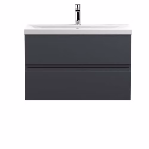 Balterley Mavesyn Wall Mounted 2 Drawer Bathroom Vanity Unit with Basin, Anthracite Grey, W/D/H: 80.0 x 37.7 x 54.0 cm – 2