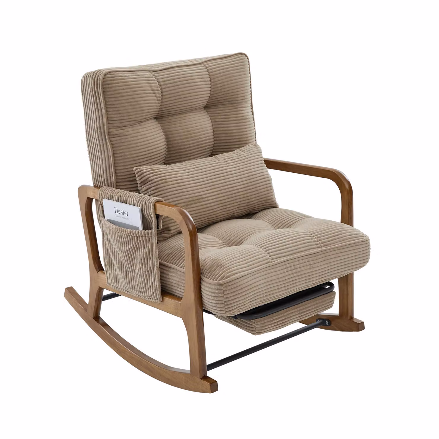Aosom UK Corduroy Rocking Chair with Adjustable Footrest and Side Pocket in Beige, W/D/H: 80 x 92 x 70 cm – 2