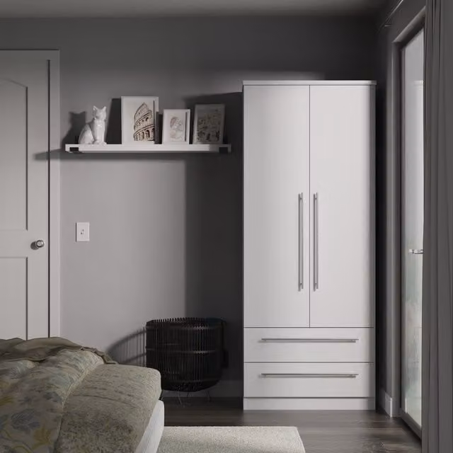 Sherwood Ready Assembled 2 Drawer Wardrobe in Grey Matt