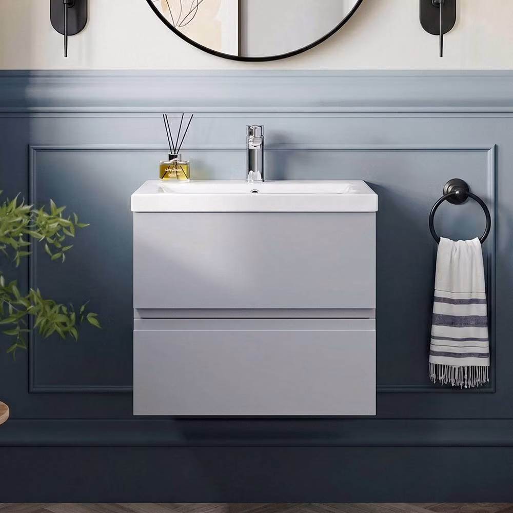 Balterley Mavesyn 2 Drawer Wall Hung Vanity Basin Unit, Satin Grey, Width: 50 cm – 2