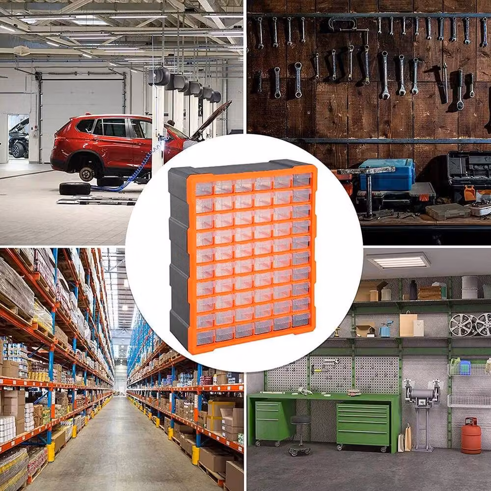 SPETLEK Organiser Storage Cabinet with 60 Drawers, Orange and Transparent Plastic Tool Box for Garage – 2