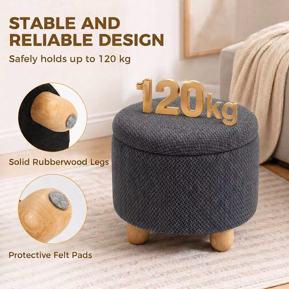 NESTLUNE Round Storage Ottoman with Reversible Lid in Dark Grey, Diameter: 100 cm, Height: 15 cm – 4