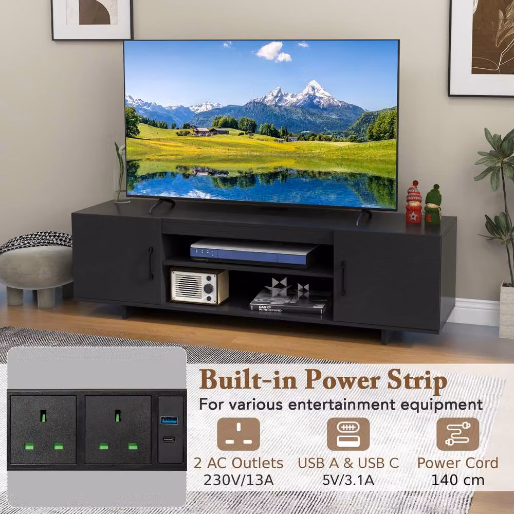 Costway Black Rustic TV Stand and Entertainment Centre for TVs up to 70 Inches with Power Outlet – 6