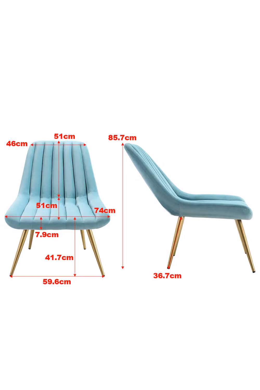 Living and Home Blue Velvet Upholstered Shell Lounge Accent Chair – 3
