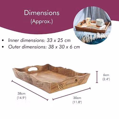 Paper High Natural Mango Wood Rectangular Tea Tray, Brown, W/D/H: 38 x 30 x 6 cm – 5
