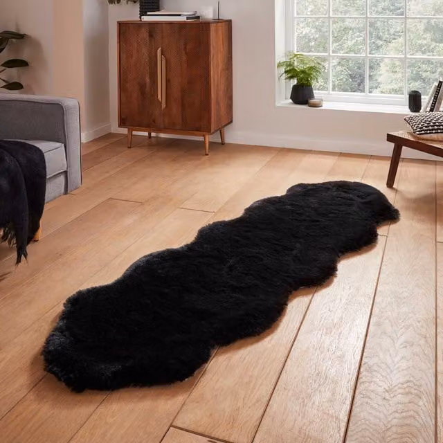 Terrys Super Teddy Double Faux Sheepskin Rug, Black, W: 60 cm x L: 180 cm