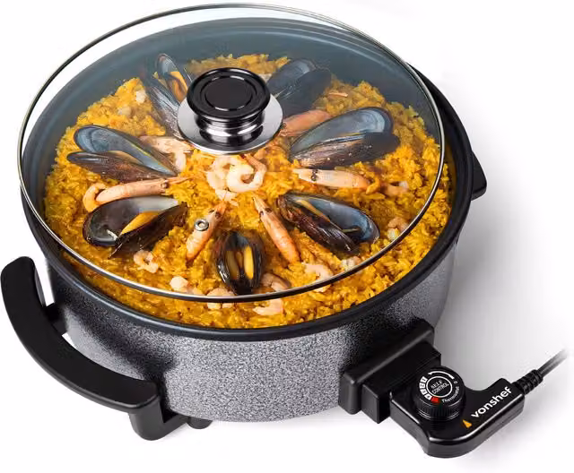VonShef 1.5L Electric Round Multi Cooker with Glass Lid in Silver