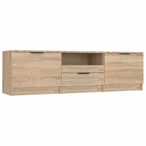 vidaXL Modern Oak Wood TV Cabinet in Brown with Media Compartments and Drawer, W/D/H: 140.0 x 35.0 x 40.0 cm – 1