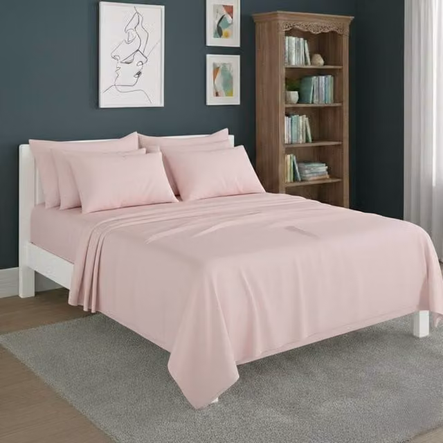 Snug City Pink Plain Poly Cotton Easy Care Fitted Sheet and Matching Pillowcases Set, Single, 90 x 200 cm – 1