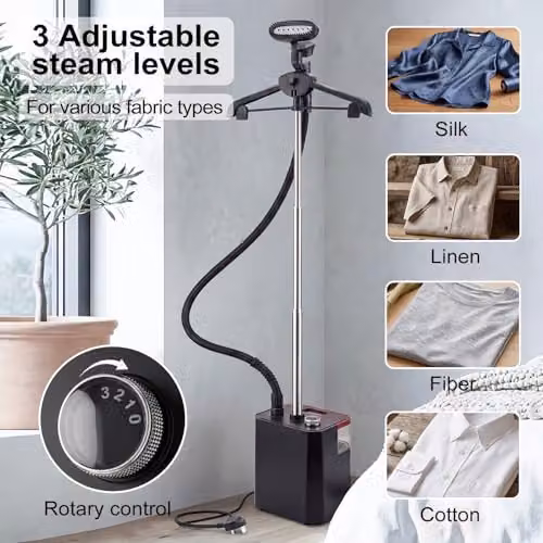 Spector 2200W Standing Garment Steamer in Black with Vertical Steam and Brush Attachment – 4