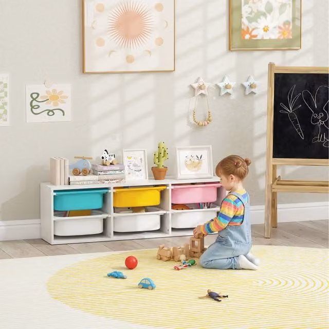 AIYAPLAY Kids Toy Storage Unit with 6 Removable Bins in White