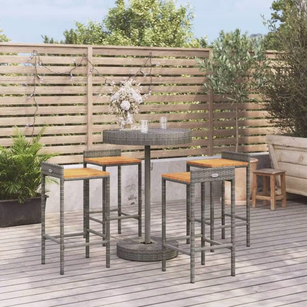 Berkfield Home Beautiful 5 Piece Grey Poly Rattan and Solid Acacia Wood Garden Bar Set – 2