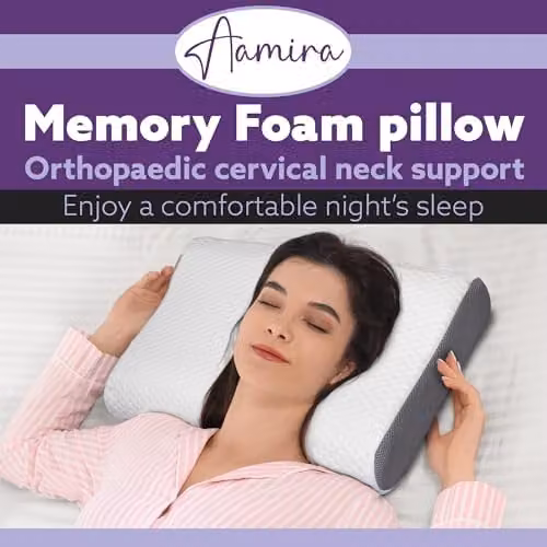 Aamira Orthopaedic Cervical Memory Foam Neck Pillow with Removable Bamboo Cover in White or Grey – 2