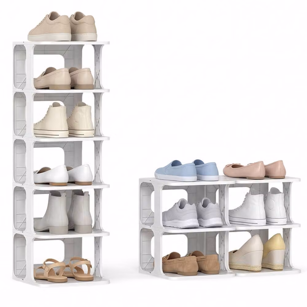 Costway 6-Tier Modern Stackable Plastic Shoe Rack in White – 2