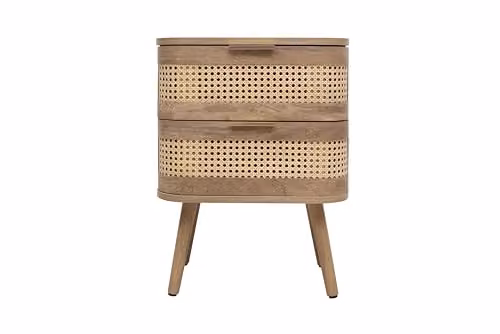Birlea Noah Rattan and Oak 2 Drawer Bedside Cabinet in Beige and Brown, W/D/H: 45 x 34 x 59 cm – 1