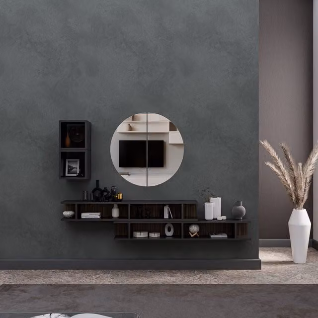 Decorotika Rimini Wall Mounted Modern Entertainment Center in Black Matt