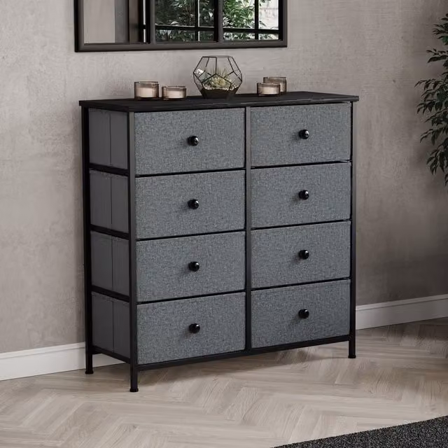 Vida Designs Modern 8 Drawer Metal Chest of Drawers in Grey and Black