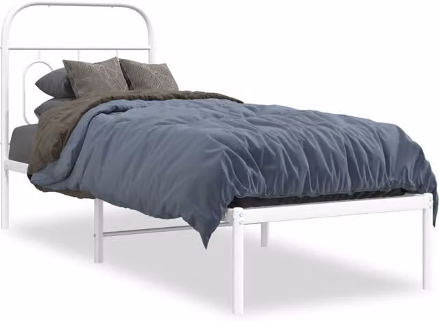 Berkfield Home Metal Bed Frame with Headboard, White, W: 75 cm, L: 190 cm