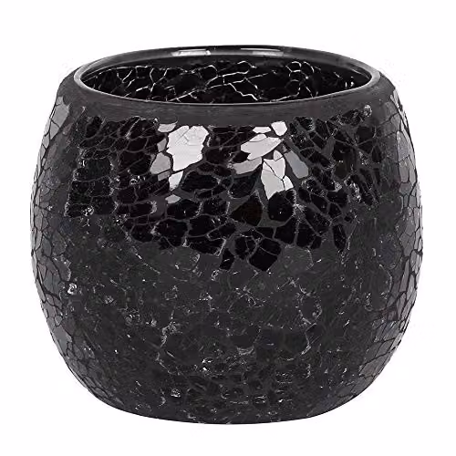 Something Different Black Crackle Glass Tealight Candle Holder, H: 7 cm x W: 8 cm x D: 8 cm, Pack of 1
