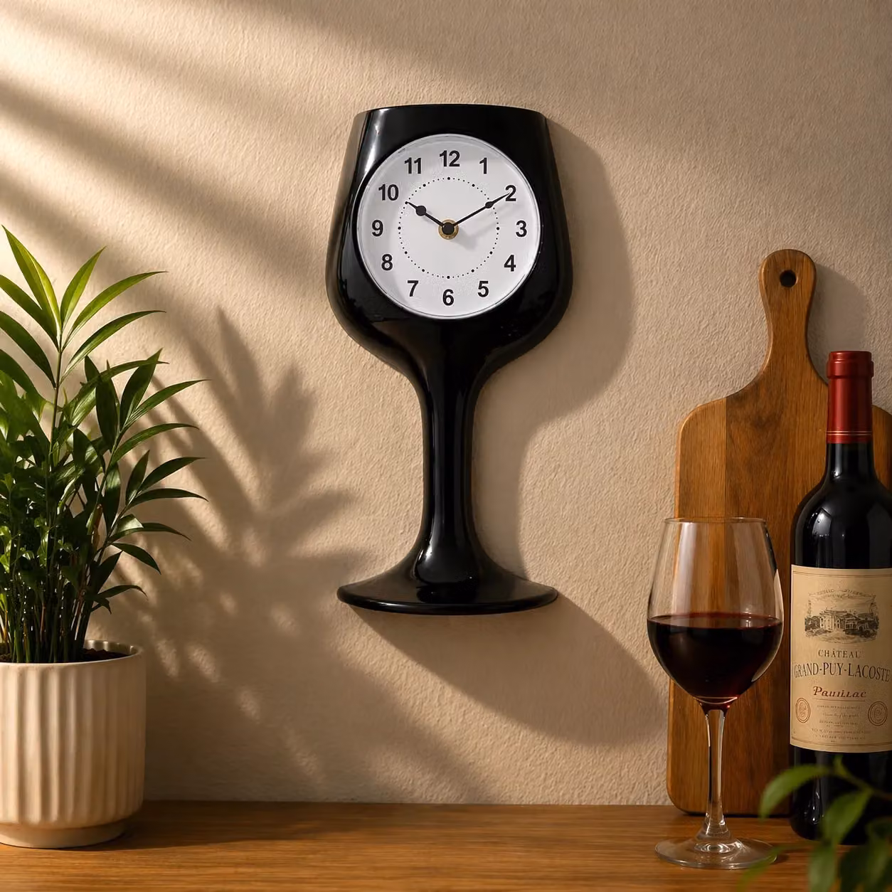 HOMETIME Black and White Wine Glass Analogue Wall Clock – 4