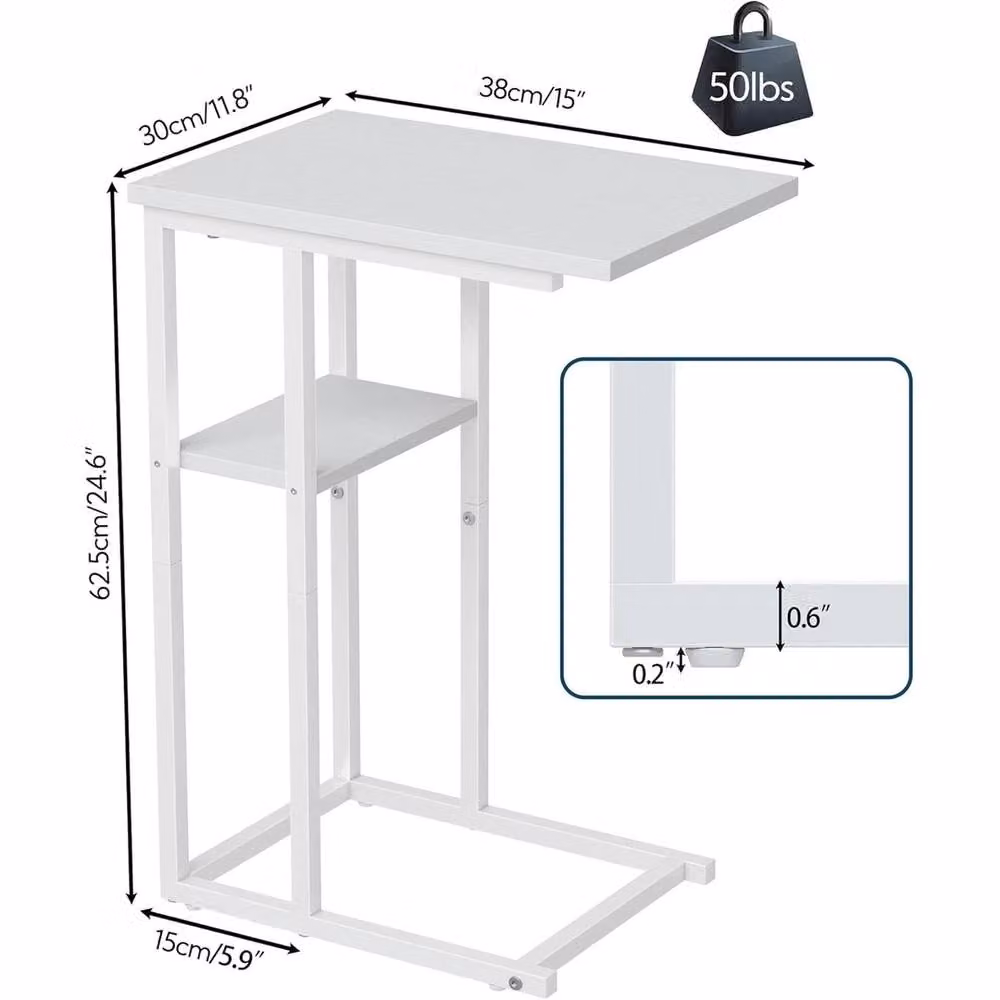 FORGEVIO C Shaped White End Table and Side Table for Sofa or Bed – 2