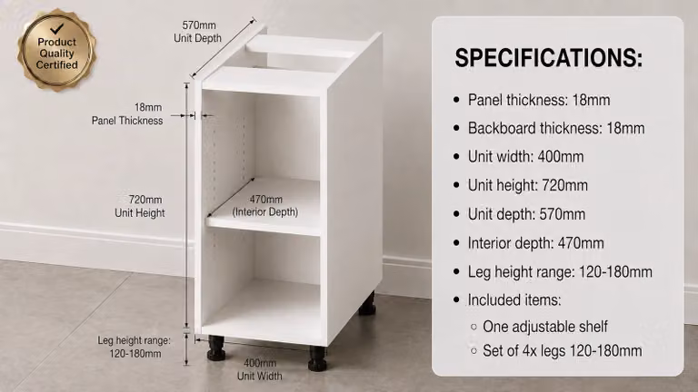 Cheap Furniture Warehouse White Matt Kitchen Base Unit with Internal Shelves, W/D/H: 40 x 57 x 72 cm