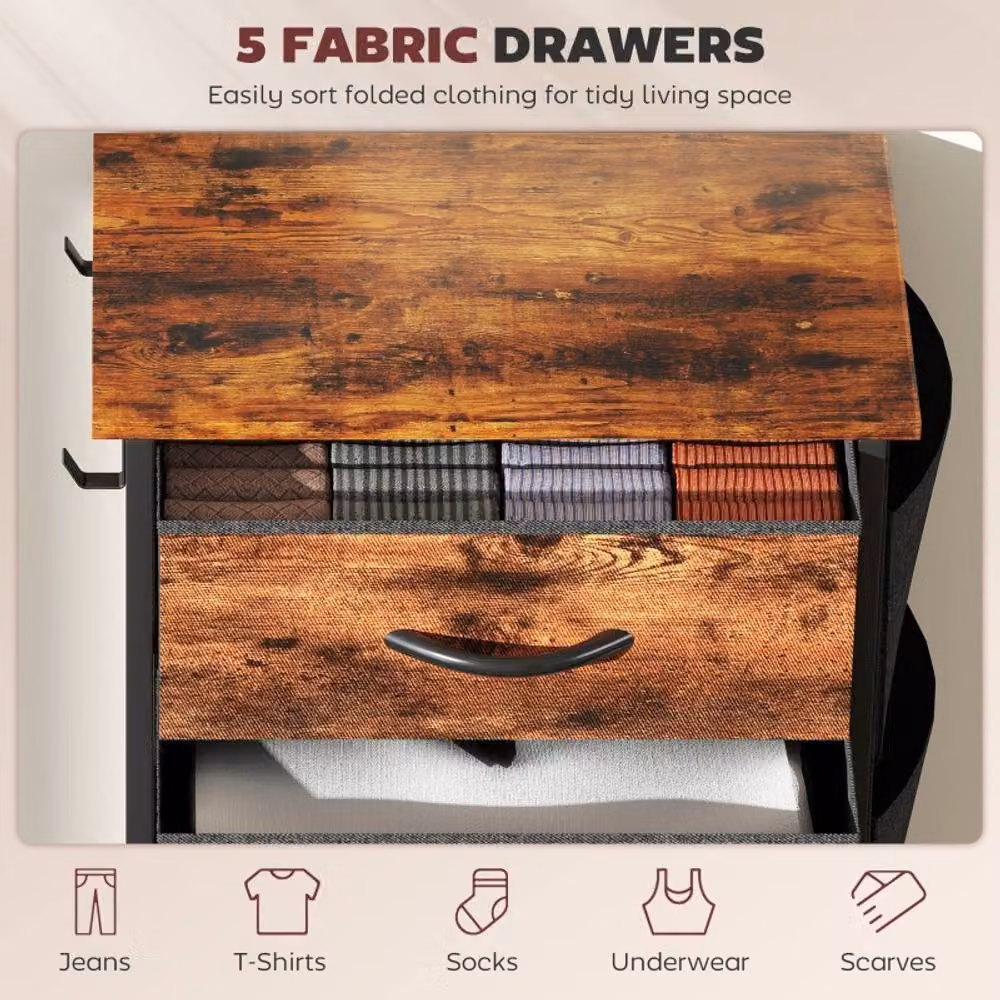 STILVORA Modern Rustic Brown Chest of Drawers with Metal Storage – 6