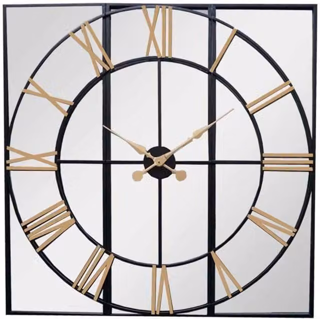 Lemon Pavilion Furniture and Decor Brooklyn Wall Clock in Black and Gold, W113 x H113 x D4 cm