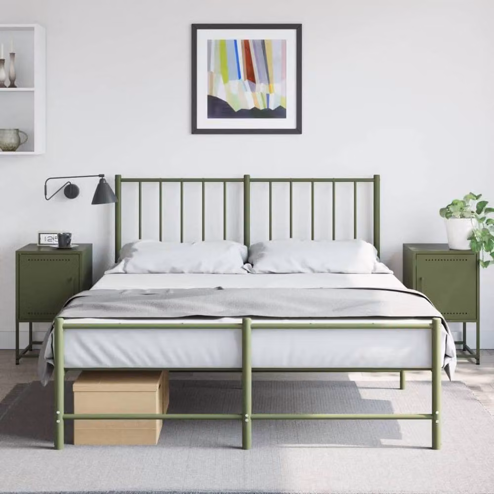 Berkfield Home Set of 2 Industrial Metal Bedside Cabinets, Olive Green, W: 36 cm, D: 39 cm, H: 60.5 cm – 3
